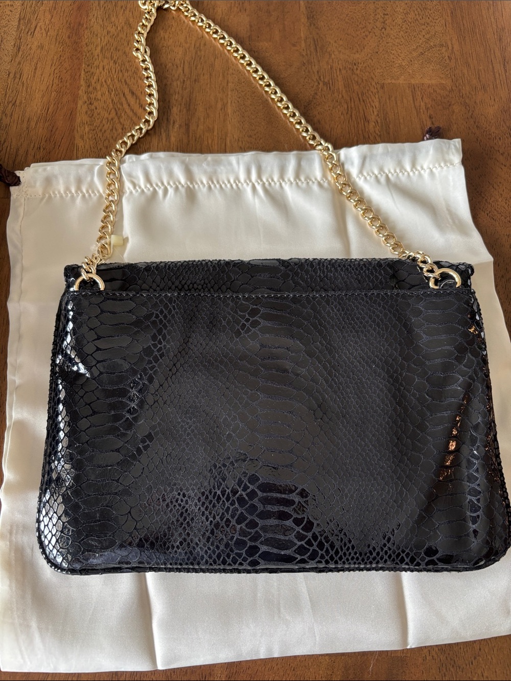 Michael Kors Black Snake-Embossed Shoulder Bag with Gold Chain - Picture 2 of 4